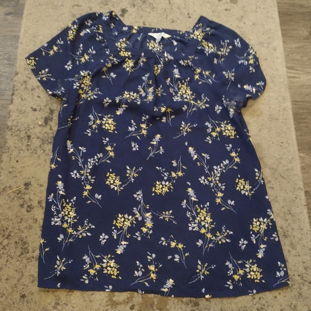Croft & Barrow Navy and Yellow Floral Blouse